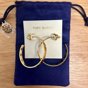 Tory Burch T Logo Hoop Statement Earrings (Gold)